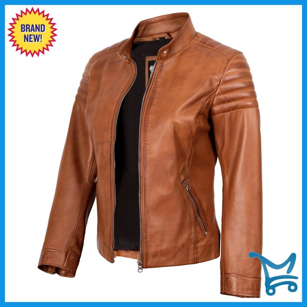Lambskin Leather Jacket Women's Cafe Racer Style All Seasons